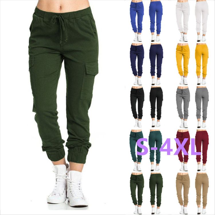 Pant plus Size Brown Pockets Unisex Slim Fit Women Track Jogger Cargo Sweat Pants