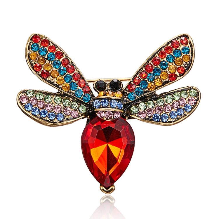 Personality Shiny Party Coat Accessories Full Rhinestone Glass Insect Bee Brooches Pins Jewelry for Women