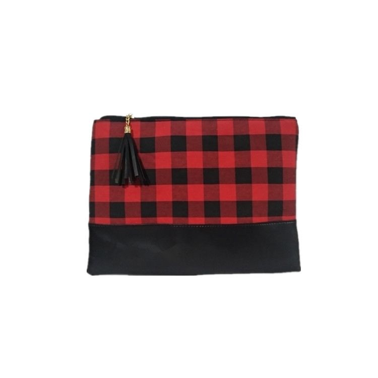 Personalized Monogram Women Christmas Buffalo Plaid Clutch Handbag with Tassel