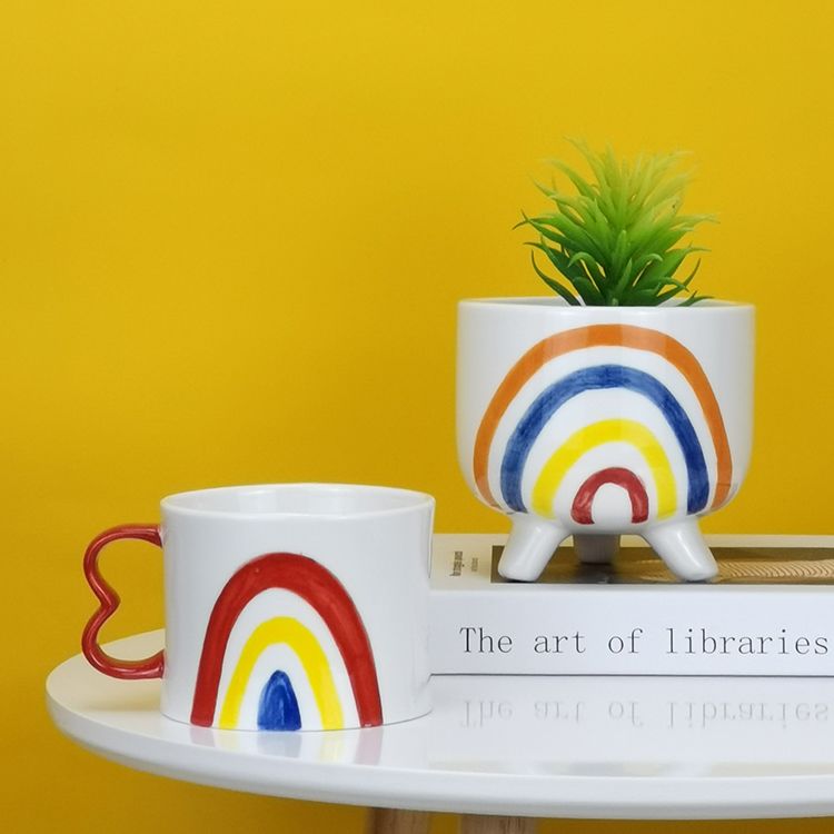 Porcelain Ceramic Hand Painted Rainbow Planter Pot with Legs