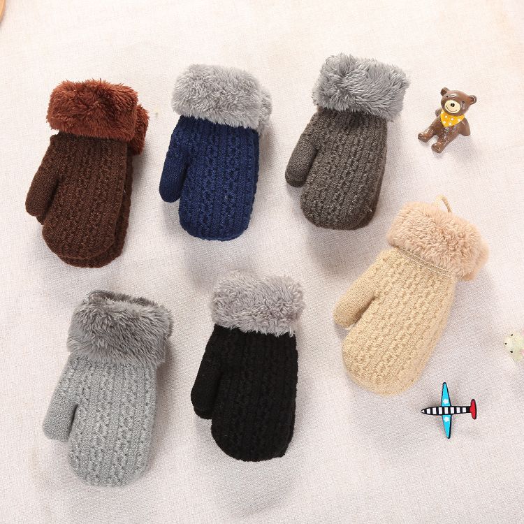 Price Double Knitting Wool Boys Girls Outdoors Gloves Mitten for Children Students