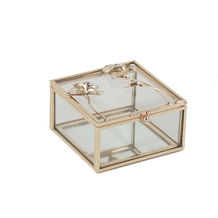 Rectangular and Luxury Jewellery and Glass Gold Trinket Boxes