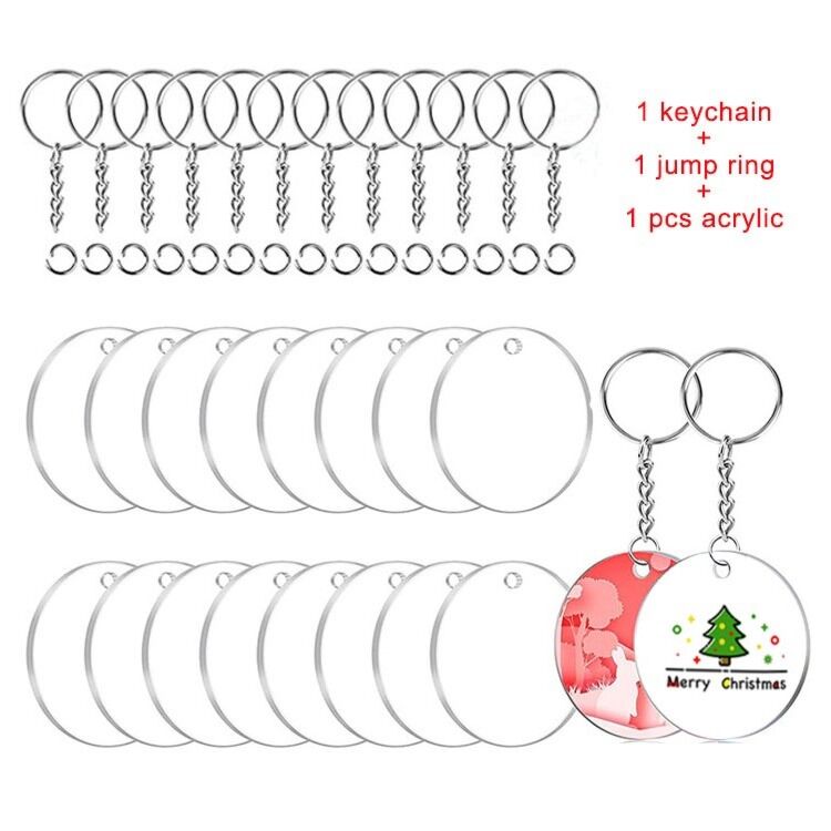 round shape transparent acrylic keychain blank with tassel