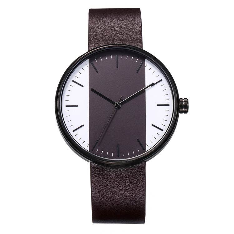Rts Luxury Black White Dial Leather Strap Watches Men Wrist Customized Logo in Face Metal Case Watch
