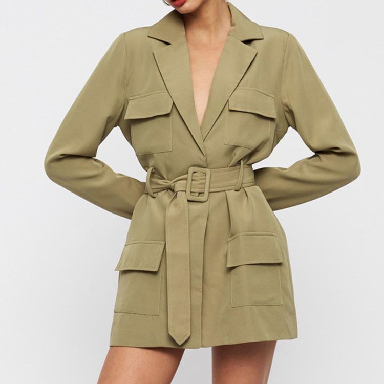 Ruili Service Blazer Woven Fabric Long Sleeve V Neck Jacket Coat