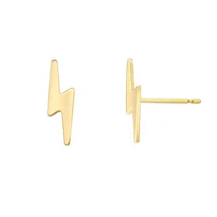 S925 Silver Jewelry 18K Gold Plated Small Lightning Bolt Stud Earrings