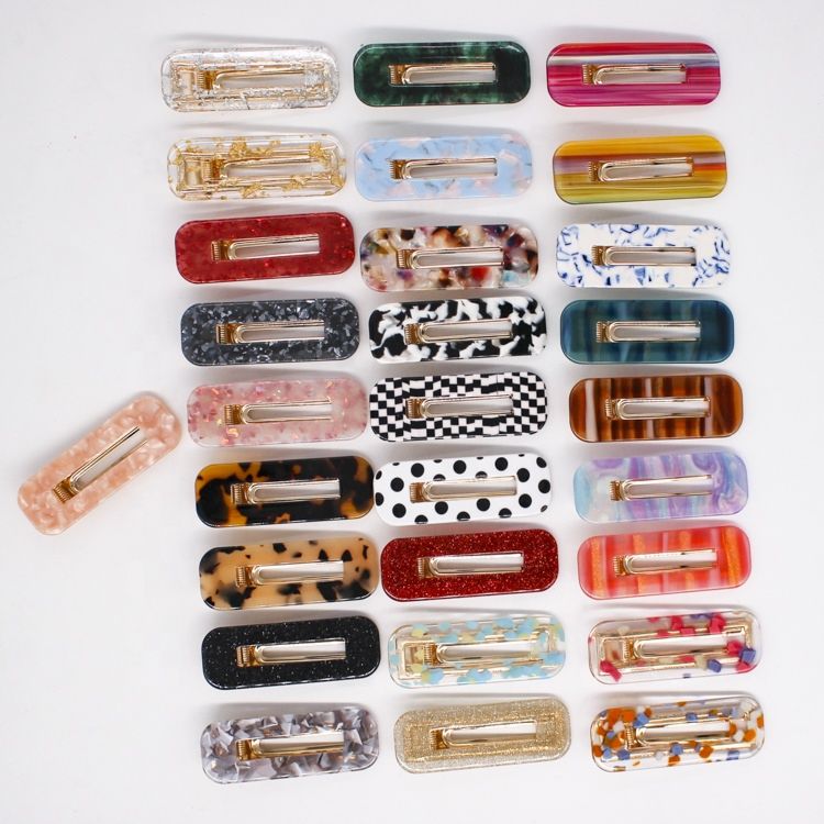 Sales Colors Acrylic Hair Clips with Small Moq Rectangular Hollowed-Out Acetate Hair Clips for Women