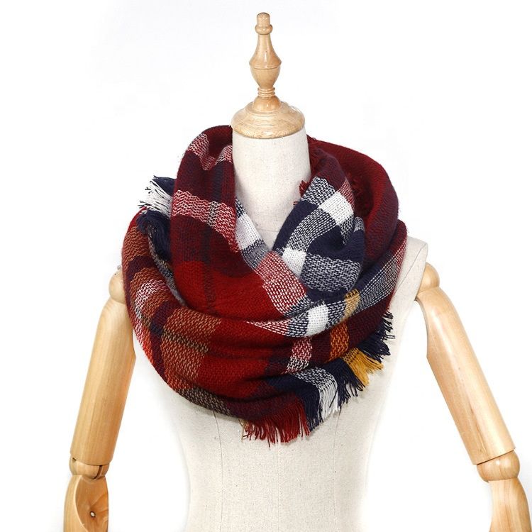 Sell Acrylic Woven Infinity for Basic Multi Color Plaids Loop Scarf