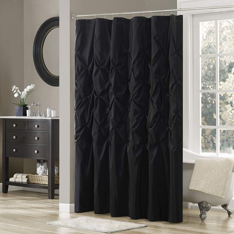 Shower Curtains Solid Pongee Fabric Geometric Textured Tufted Design Pinch Pleat Waterproof Shower Curtain