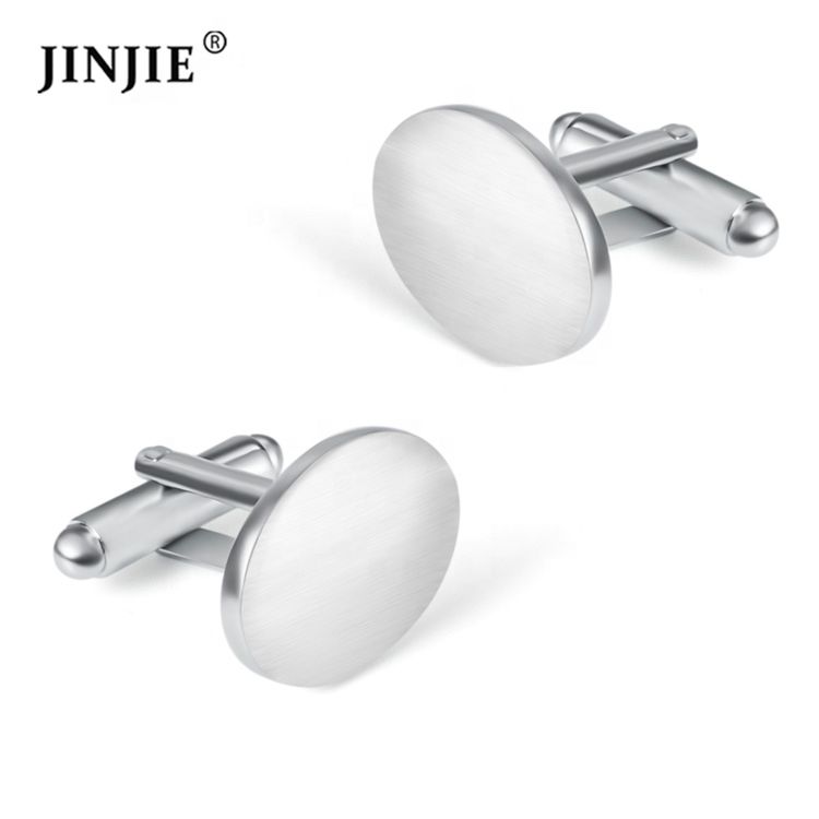 Silver Brushed Oval Shaped Stock Metal Cuff Links for Men
