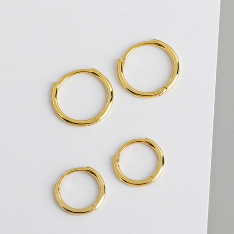 Simple Geometric Hoop Jewelry 925 Sterling Silver Gold Color Circle Huggie Earrings for Women