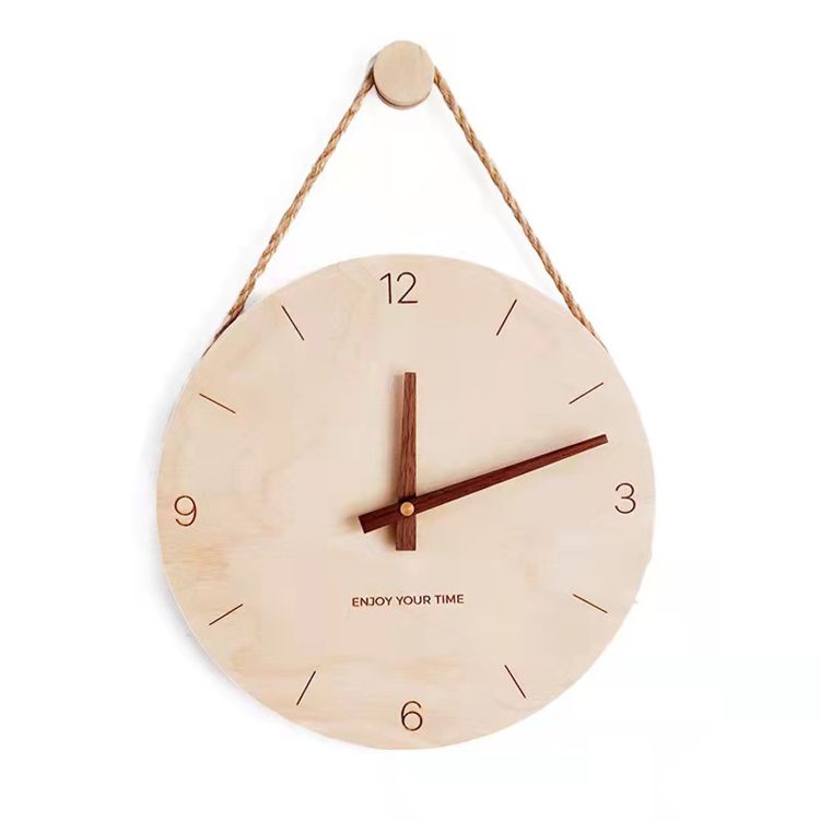 Simple Modern Creative Wall Clock Japanese Wooden Hanging Rope Clock