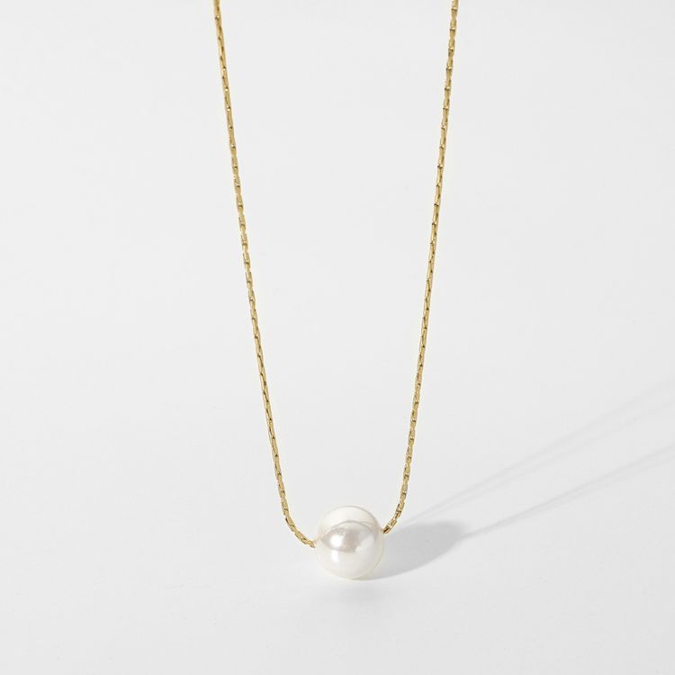 Simple Non Tarnish 14K Stainless Steel Pearl Necklace Gold Chain Dainty Jewelry Single Pearl Pendant Girls Pretty Gift