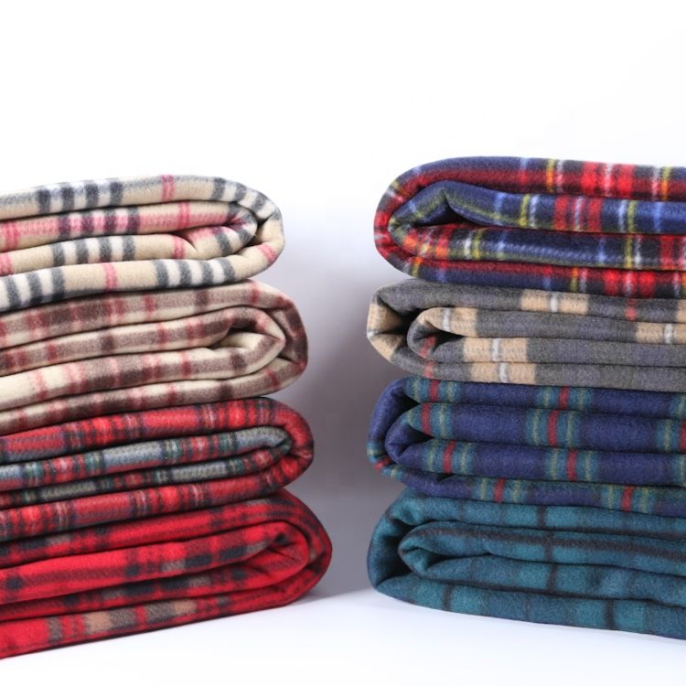 Size Luxury Printed Two Sides Plaid Plain Polyester Fleece Throw Blanket