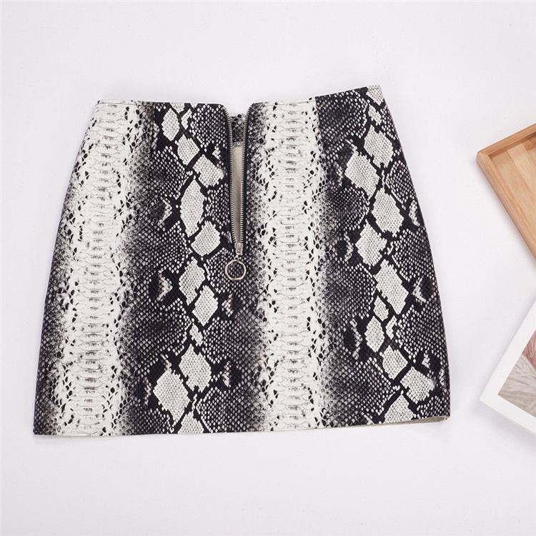 Snake Print Pu Leather Skirt Lady Mini Skirt