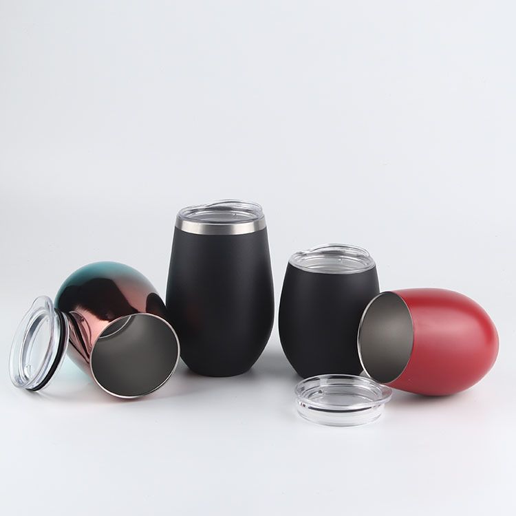 Spray Painted 12Oz Insulated Stainless Steel Stemless Mug Sparkling Double Wall Wine Tumbler Egg Shaped Mug