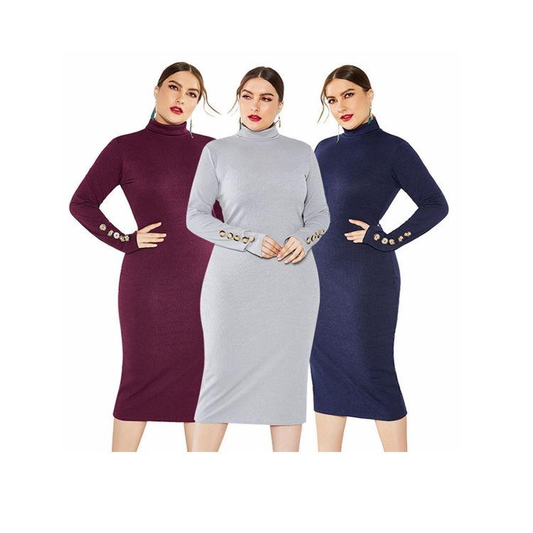 Spring and Autumn Wear Knitted Dress Long Sleeve Stretch Slim High Neck Knitted Dress