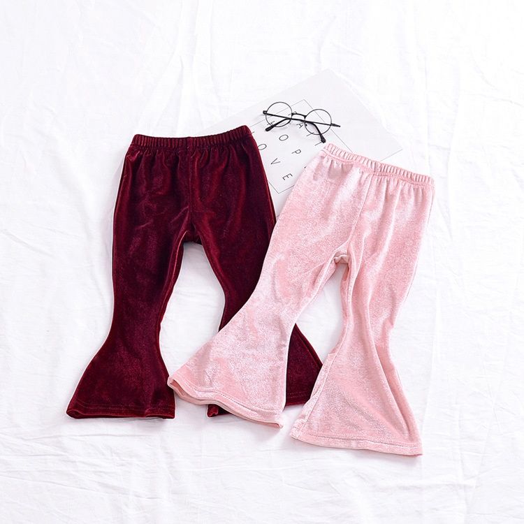 Spring Autumn Girl Solid Velvet Bell Bottoms Long Cotton Kids Pants