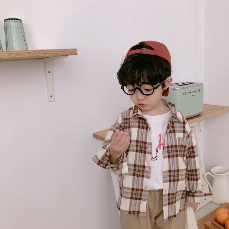 Spring Long Sleeve Casual Cotton Plaid Shirt Boys Kids Plaid T Shirt