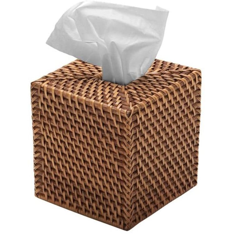 Square Rattan Tissue Box Set, Honey Brown Color Tissue Box