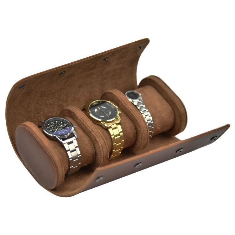 Stocked Fast Delivery 3 Slot Men Travel Watch Case Leather Saffiano Watch Roll