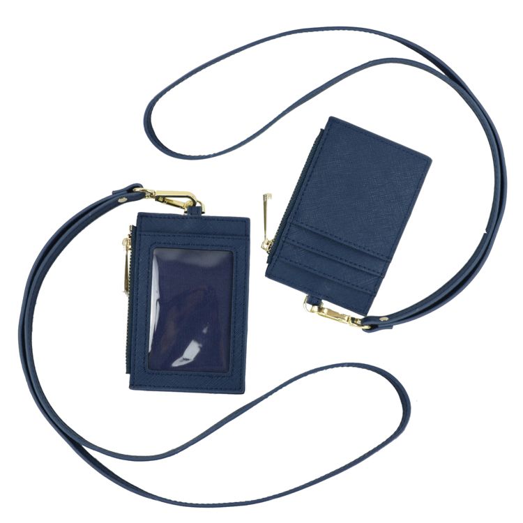 Student Id Name Card Holder Genuine Leather Id Badge Card Holder Wallet with Zipper and Lanyard