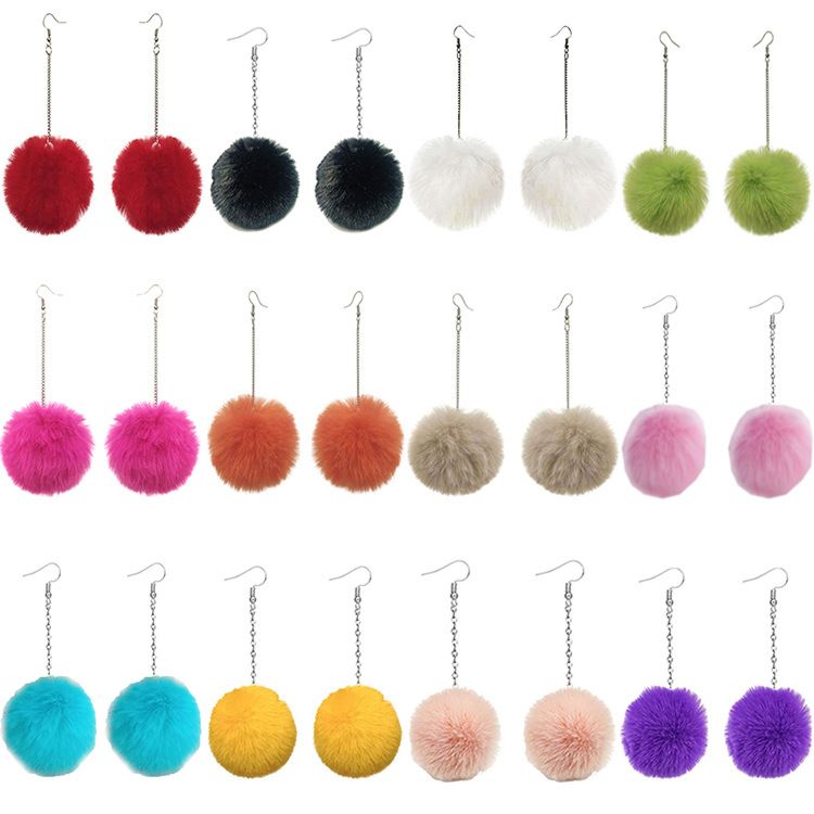 Temperament Chain Long Wool Ball Pom Pom Earrings Women's Earrings for Women