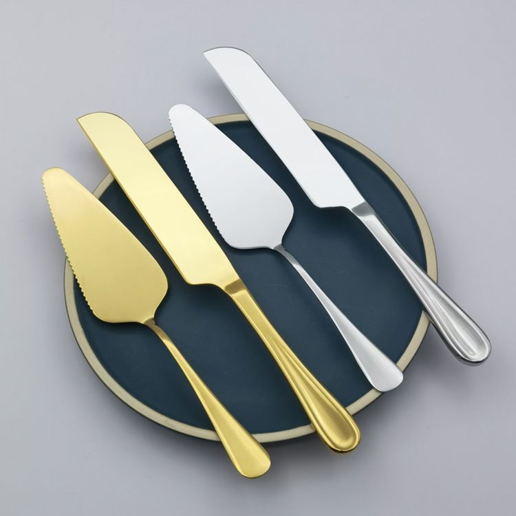 Trending Cake Knife Set for Wedding Set Stainless Steel Gold Cake Knife and Server Set Dinner Spoon Fork