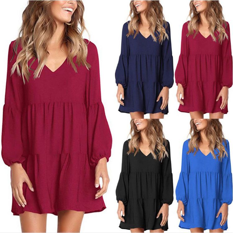 Tunic V Neck Casual Loose Swing Shift Dresses