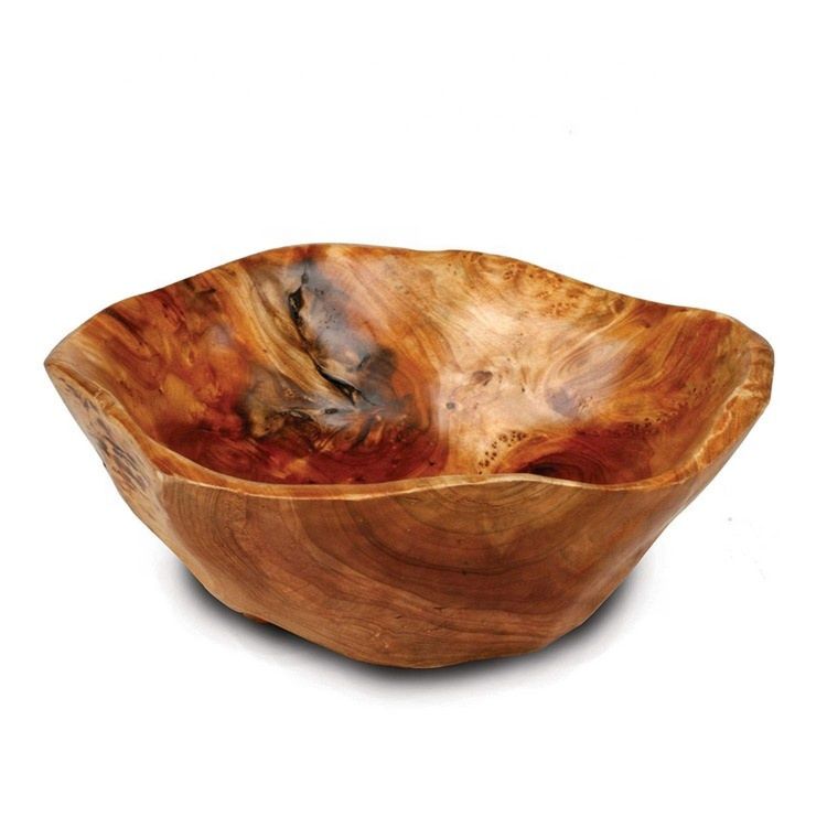 Unique Home Decor Design Elegant Hand-Carved Natural Rustic Root Craft Small Large Wooden Fruit Salad Serving Bowl Set