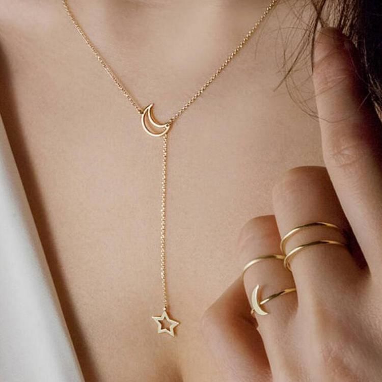 Vintage Boho Multi Layer Geometric Map Star Horns Metal Pendant Necklace for Women Collar