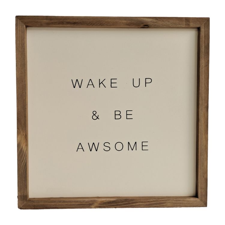 Wake up & Be Awsome Art Painting Frame Wall Decor Plaque Wood Art Craft Wooden Signs