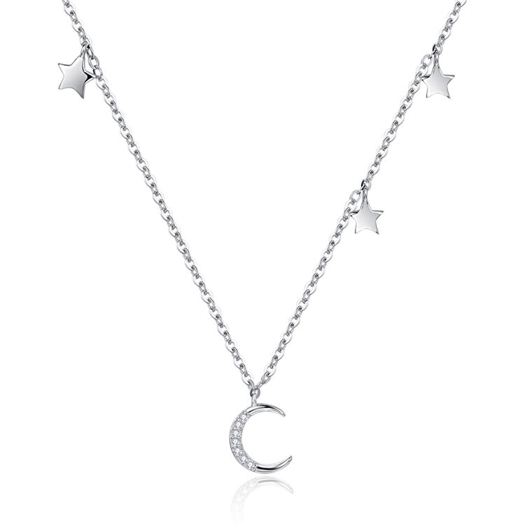 Women Jewelry Necklaces 925 Sterling Silver Moon&Star Moon and Star Necklace