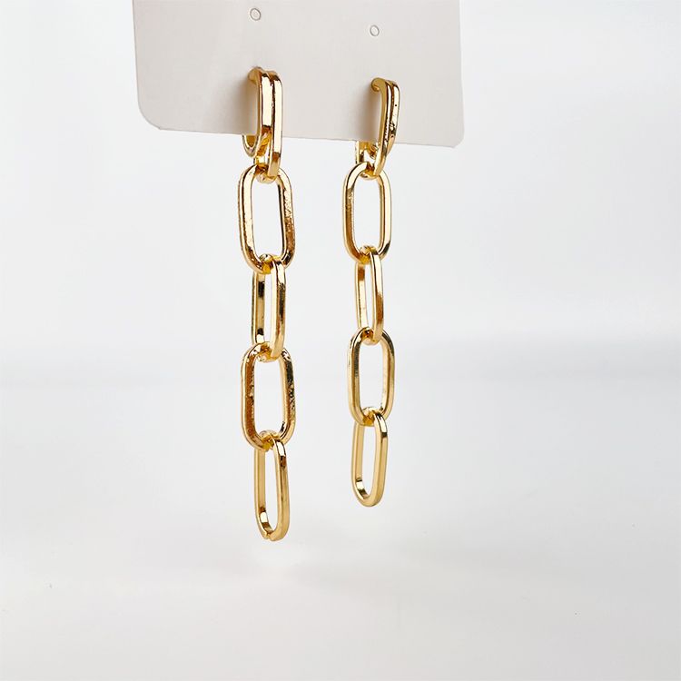 Women Long Chain Drop Opening Earrings 18K Gold Plated