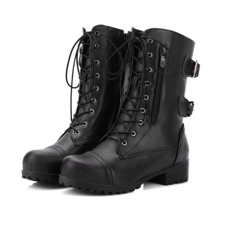 Womens Combat Military Boots Lace up Buckle Boot Shoes