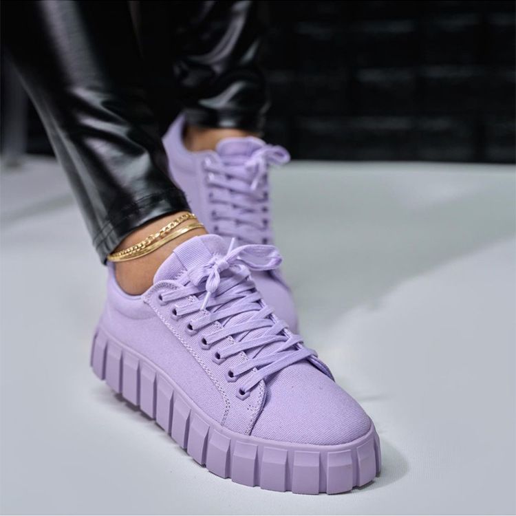 Women's Shoes round Toe Thick Bottom Lace-Up Canvas Shoes Large-Size Printing Casual Shoes