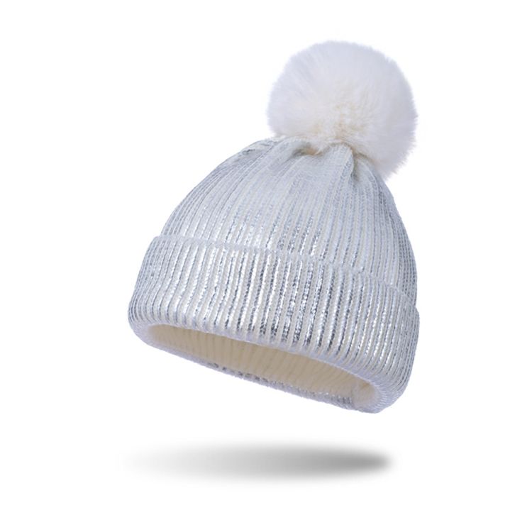 A2276 in Stock Gold Stamp Parent-Child Hat Sequin Shiny Cap Warm Caps Knitted Pom Pom Beanies Hats