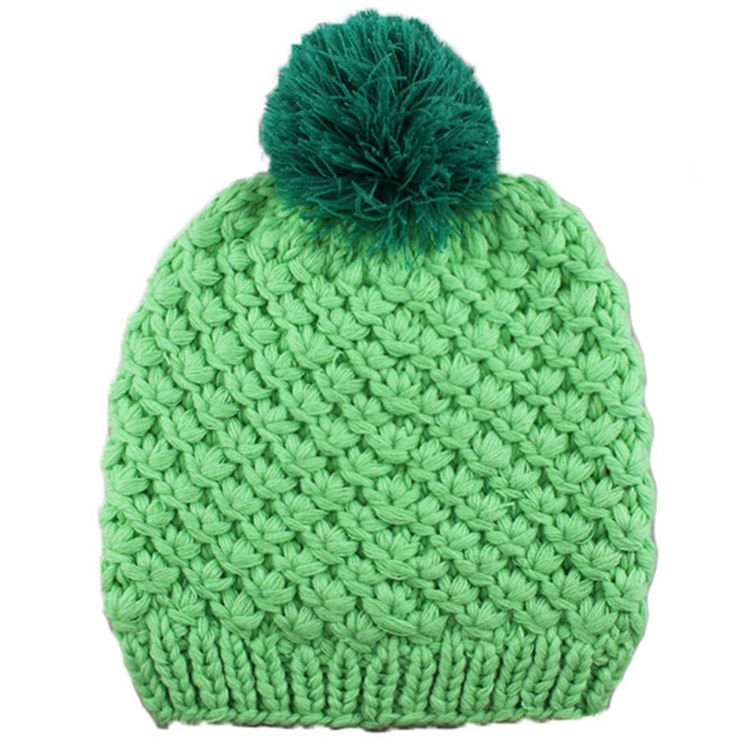 Acrylic Handmade Cable Knit Faux Fur Pom Pom Beanie Fleece Lined Hat