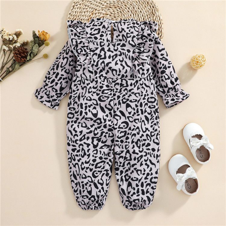 Autumn Infant Baby Girls Clothes Leopard Print Rompers Long Sleeve Ruffles Rompe