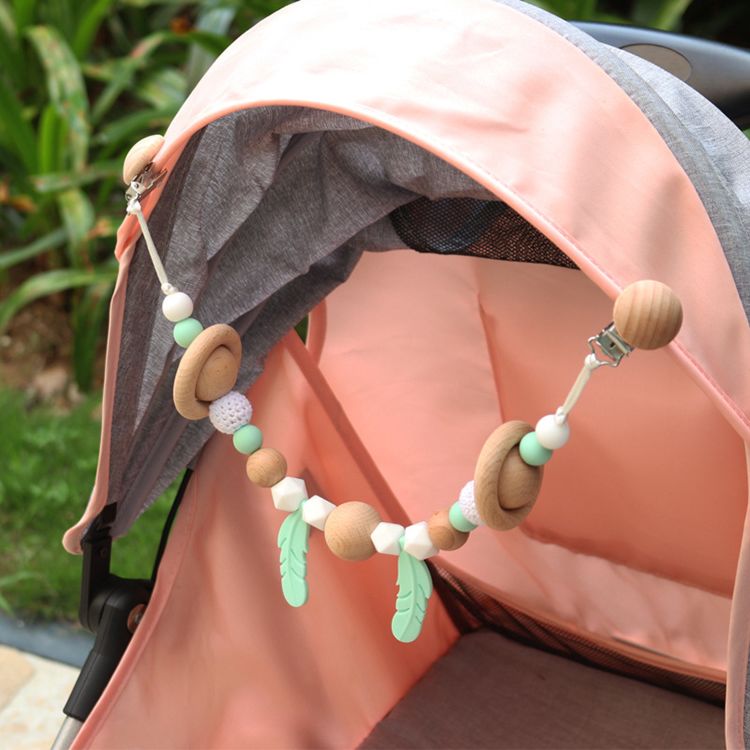 Baby Stroller Chain Silicone Wood Teether Silicon Baby Products Teething Necklace for Babies