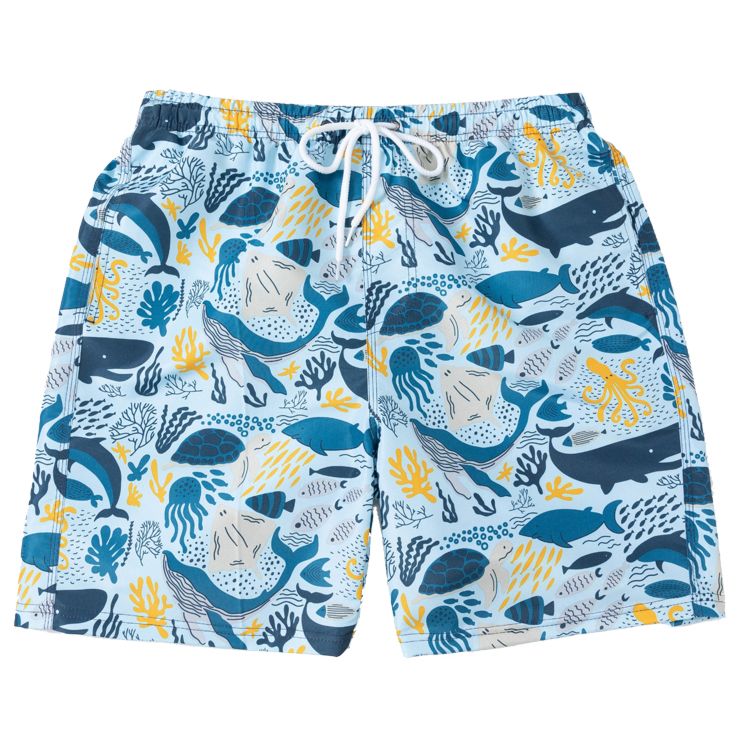 Cartoon White Cute Mens Boys Swim Shorts with Mesh Liner