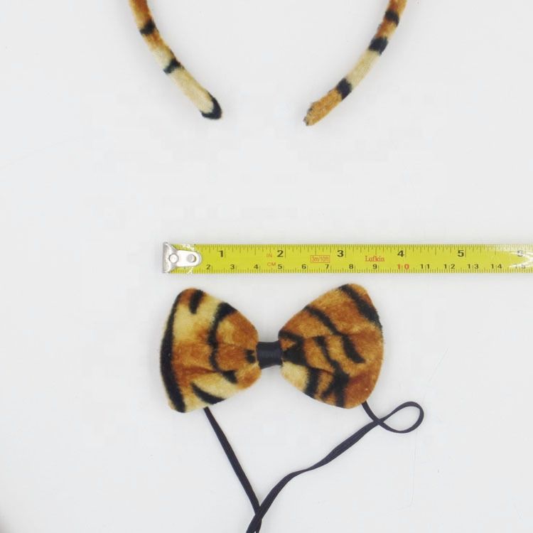 Children Baby Plush Fabric Animal Hair Accessories Cat Ears Leopard Tiger Tail Bow Hair Ties Kids Halloween Head Bands Headband
