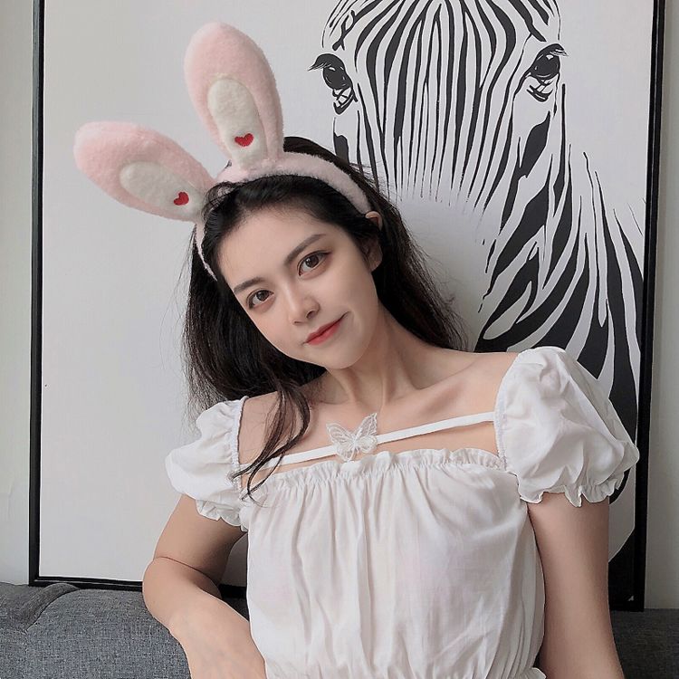 Christmas Party Hair Accessories Pink White Long Ears Bunny Headband Rabbit Furry Headband