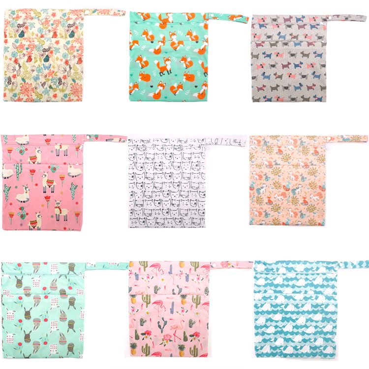 Customized Diaper Wet Bags Waterproof Printed Diaper Bag Baby Wet Dry Bag with Double Pocket