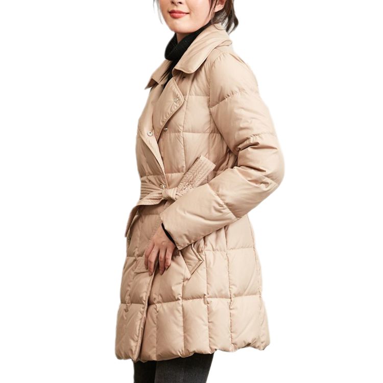 down Jacket Thick Elegant Tie Belt Waist Solid Color Women down Coat