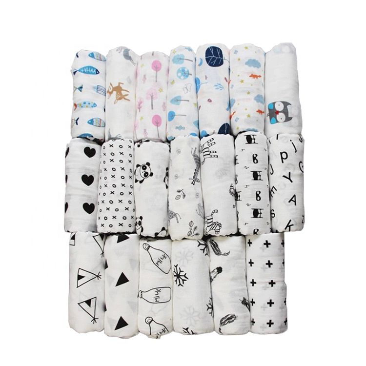 Print Small Baby Swaddle Organic Bamboo Cotton Muslin Blanket Wraps