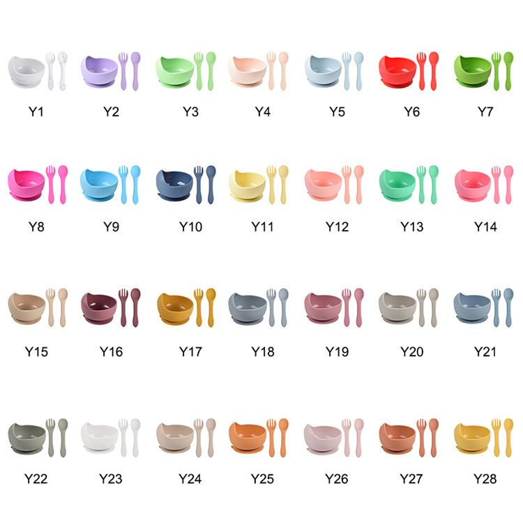 Silicone Spoon Fork Baby Dinnerware Set Silicon Bowl First Stage Self Feeding Suction Food Bowls for Babies Kids Toddlers