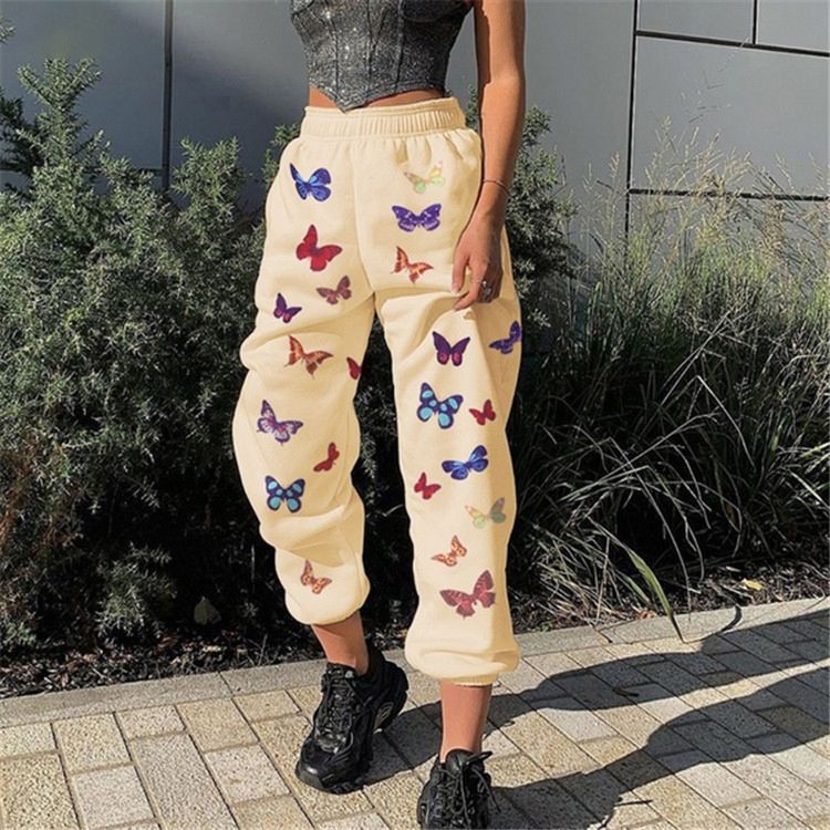 Training Casual Trousers Butterfly Pants Sweat Track Cotton Jogger Sweatpants Women