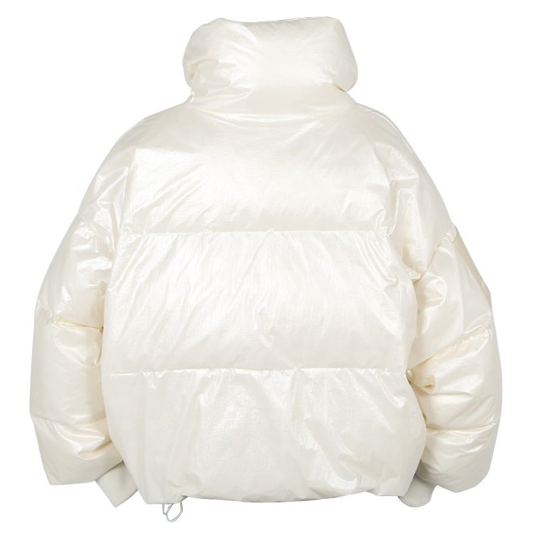 Warm Lightweight Recycle Lining Casual Style Zip up Front Oversize Puffer Jacket Shiny Puffer Coat Woman