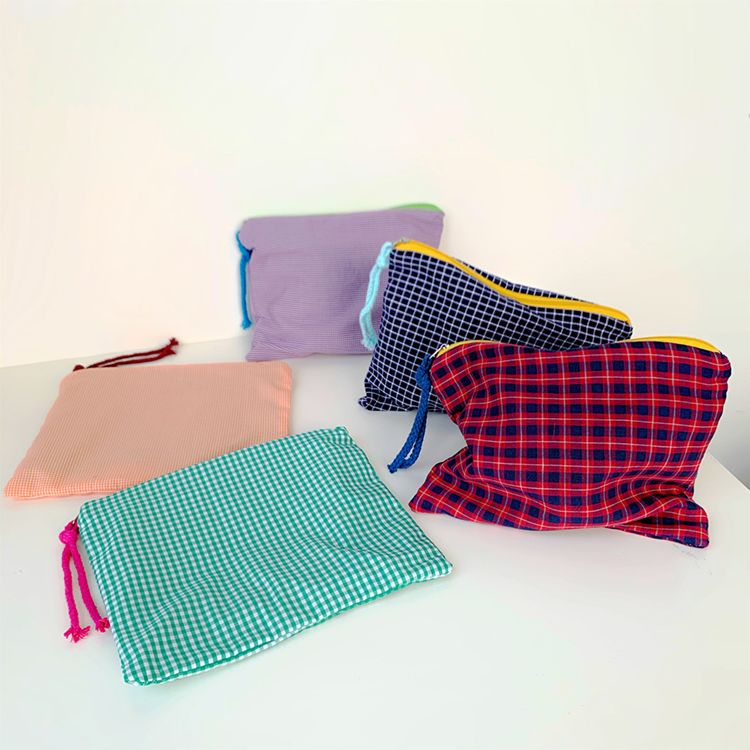 Zipper Pouch for Women Toiletry Wash Bag Plaid Pattern Cotton Makeup Case Multipurpose Travel Cosmetic Bags Organizer
